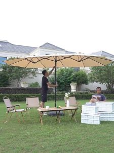 Outdoor Umbrella With Stand 4.55x2.65M Big Umbrella Garden Parasol Outdoor Patio Umbrella Solar Umbrella with Base Waterproof Sunshade UV-Protection Table Square Umbrella Sun Beach Umbrella Beach Fishing Canopy Parasol