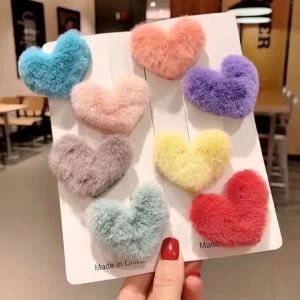 10Pcs Plush Side Bangs Clip for Women Colorful Love Heart Plush Fluffy Hair Clips Barrettes Hairpins Girls Hair Accessories