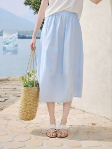 XIANGYING | Puff A-Line Midi Skirt Mid-Waist