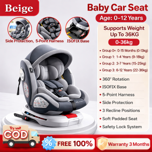 Beige Baby Car Safety Seat Comfortable Adjustable Portable For Newborns Cushion Carrier Secure belt Lightweight Stable