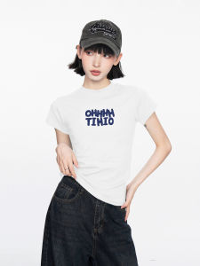 Áo Thun Nữ Tay Ngắn Thường Ngày Mùa Hè Màu Trắng in Chữ Phong Cách Ngọt Ngào Cổ Tròn Dáng Ôm Vừa Vặn