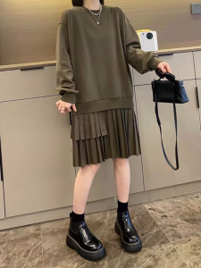 Váy Xếp Ly Thời Trang Cho Nữ Dáng Rộng Cỡ Lớn Mùa Thu 2025 Phong Cách Mới Váy Midi Cổ Tròn Dài Tay Dáng Chữ a