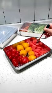 Box Stainless Steel 304 Food Grade 5pcs Dengan Tutup Tempat Penyimpanan Makanan Stainless Steel Box