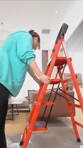 TOP 1 HOUSEHOLD INDOOR FOLDING PEDAL STEEL PIPE TELESCOPIC STAIR PLATFORM LADDER 5/6/7 STEP Herringbone Thickened Steel ladder 7 steps