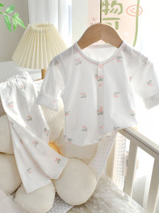 Pure Cotton Summer Home Clothes Set for Babies Long Sleeve Thin Split Design Cool Feeling No Seam Infant Air Conditioner Suit