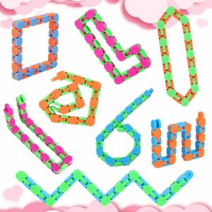 24 Links Wacky Tracks Snap and Click Fidget Toys Plastic Chains Fidget Snake Toys Stress Relief Toys for Kids