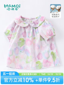 Pure Cotton Floral Print Baby Shirt Short Sleeve Childrens Clothing Girls Top Half Sleeve Summer New Arrival Hamqi Brand