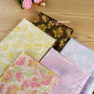 ผ้าซาตินปักลายดอก Tulip ผ้าไหมลูกไม้สำหรับเสื้อผ้าชุดฮันฟู่ เสื้อคลุมกันหนาว ผ้าไหมลื่นสำหรับทำเครื่องประดับ DIY