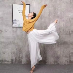 White Chiffon Dancing Dress Practice Pants Womens Summer Horse-Face Skirt Basic Leggings Chinese Style Classical Dance Loose Pants