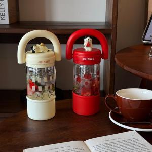 Attractive High Value Glass Cup for Women Coffee Tea Flower Design High Borosilicate Heat Resistant Water Cup Korean Style Single Layer round Column Shape