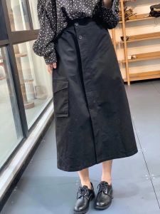 High-End Japanese Style Workwear Skirt Womens plus Size Loose Slimming Age-Defying Versatile Personalized Pocket Skirt