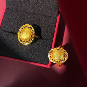 Gold Plated Sand Gold Light Shadow Pigeon Egg Ring for Women Traditional Method Open Ring Court Style Fashion Simulated Gold