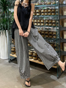 La Chapelle | Retro Plaid Wide-leg Pants Loose and Thin Flattering 9-length