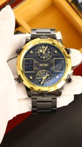 Jam Tangan Pria SKMEI 2212 Original Rantai Baja 4 Time Display Tahan Air