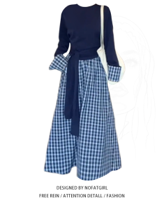 plus Size Korean Style Plaid Splice Long Sleeve T-Shirt High Waist Slimming Mini Skirt Fashionable Set for Young Women