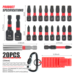 20pcs Electric Screwdriver Head Set Phillips Pozi Slotted Plum Blossom Screwdriver Bit Set S2 Steel Impact-resistant Storage Set