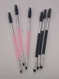 6Pcs Dual‑End Eyebrow Makeup Brushes Double Sided Spoolie Angled Brush Black Pink Handle Eye Cosmetic Makeup Tools