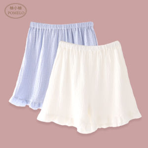 กางเกงนอนผ้าฝ้ายล้วนชายลูกไม้เอวสูงเรียบง่ายสีพื้นสีน้ำเงินสีขาวผ้าสาลูคอตตอนแท้แบบบางฤดูร้อน INS กางเกงขาสั้นใส่ในบ้านผู้หญิง