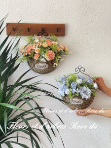 Woven Japanese Style Flower Basket Artificial Eucalyptus And Dahlias Wall Hanging Window Decorative Fake Flowers Home Decor