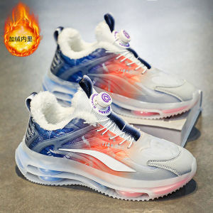 Mens Winter Fleece Lined Casual Running Shoes Sporty Low Top Glue Welding Rubber Outsole Thick Heel Fashionable Dad Sneakers