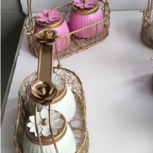 Decorative Metal Jar & Basket | Set 2-Jar | Storage Set with Carry Basket for Serving | Gifting | Navaratri | Diwali