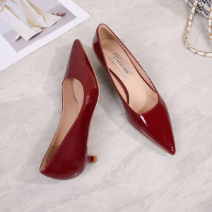 ฝรั่งเศส สีนู้ด นิ้วเท้าชี้ส้นเตี้ย 3 ซม. Professional ดีไซน์ Sensation Lacquer หนัง ผู้หญิง รองเท้า ทันสมัย สไตล์การเดินทางสีบริสุทธิ์