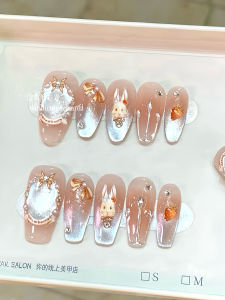 Handmade Cat Eye Wearable Nail Tips Flashing New Year High End Autumn Winter New 2025 Rokotu Rabbit Pure Handmade Nail Art