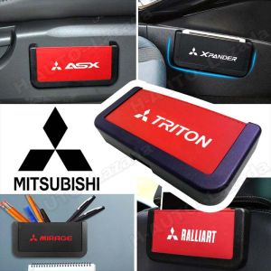 Car Storage Box For Mitsubishi Triton Xpander Lancer Mirage Grandis Asx Ralliart Colt Delica G4 Pajero Leather Storage Box Mobile Phone Holder Pocket Organizer Stowing Tidying Bag