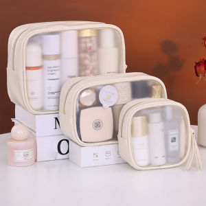 PVC Matte Semi Transparent Cosmetics Bag Large Capacity  Luxury Makeup Organizer Womens Travel Wash Bag Essentials