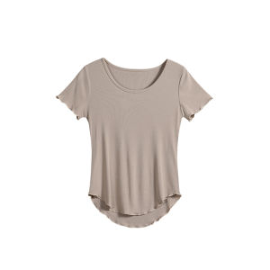 Zhaolu Si Airy Quần Dài Drapey Ống Rộng Quần Áo Thun Nữ Tay Ngắn Mùa Hè Áo Đáy Dễ Thương Phong Cách Mori Girl Cổ Tròn Phong Cách