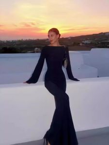 Đầm Dài Tay Màu Trơn Gợi Cảm Đầm Midi Chữ a Cổ Tròn Không Tay Mùa Hè 2024 Đầm Nữ Thời Trang Thường Ngày