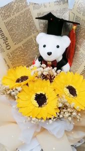 Graduation BearSunflower & Baby Breath Bouquet
