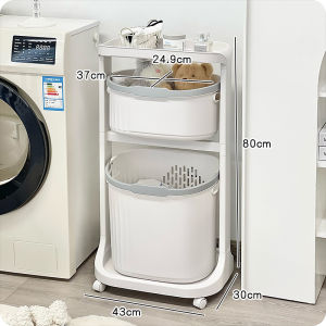 Bathroom Laundry Cart Storage Rack Toilet Dirty Clothes Basket Plastic No-Drill Installation Versatile Organizer Shelf