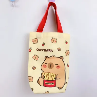 Canvas Capybara Water Bottle Cover Cute Cartoon Reusable Umbrella Storage Bag Cup Sleeve Pouch for Water Bottle Accessories