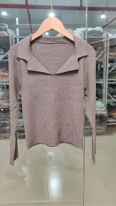 Hàng Nhập - Áo Nữ Kiểu Len Dệt Kim Basic Màu Trơn Cổ Lật Cách Điệu Dễ Thương Dễ Phối Đồ - DL82113