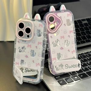 Xihama Floral Cat Ear Stand Silicone Phone Case Full Cover Protection for Huawei Mate70 pro Nova14/13/12 Pura80/70 Anti-Fall