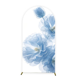 2026 Arched Backdrop Cover Watercolor Blue Hibiscus  Stretch Fabric Arch Cover for Baby Shower Wedding Engagement Party Decor