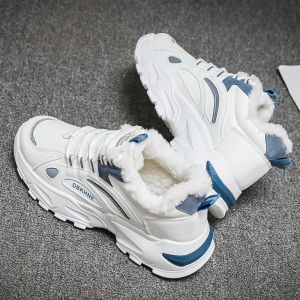 รองเท้าผ้าใบลำลองสำหรับผู้ชาย ฤดูหนาว 2022 รองเท้าบอร์ดผ้าขนแกะแบบสวมสบาย ส้นแบน พื้นยาง รองเท้าบอร์ดแบบสวมสบายสำหรับผู้ชาย