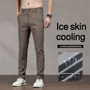 Mens high elastic cool feeling thin section straight summer pants