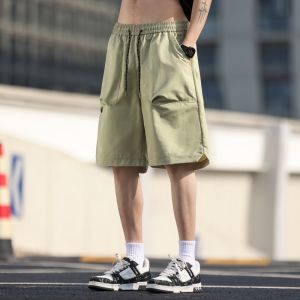 Quick Dry Ice Silk Mens Shorts Five-Quarter Casual Lightweight Breathable Summer Fashion Workwear Sport Pants Loose Fit Elastic Waist