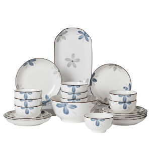 ชามทานอาหารแบบใหม่ปี 2024 ชามเซรามิกสุดหรูหราสำหรับใช้ในบ้าน ชุดจานและช้อนสำหรับทานข้าว ชุดที่มีคุณภาพสูง