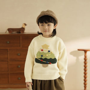 Red Knitted Sweater for Boys Childrens New Year Clothes Baby Clothes Korean Style Thickened Long Sleeve round Neck