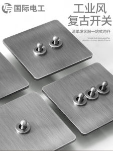 Industrial Style Stainless Steel Brushed Lever Switch Socket Panel Embedded Wall Mounted for Home Use Electrician 86 Type