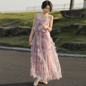 Bohemian Style Long Sleeveless Summer New Fashion Fairy Gown Drifting Beach Dress Gored Skirt High Waist Polyester Fibre