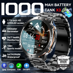 T-Rex 3 Military Grade 1000mAh Battery Smart Watch 10ATM Waterproof GPS Compass Altimeter Call AMOLED Men Swim Sports Smartwatch
