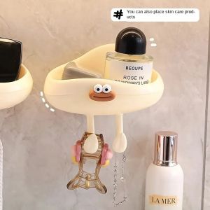 1Pc Cream Wind Wall Mounted Drain Soap Box Cute Cartoon Big Mouth Bowknot Cloud Soap Box Bathroom Toilet Storage Rack Hook