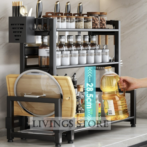 LIVING STORE 50CM/30CM Full New Kitchen Shelf Bottle Rack Knife Rack Seasoning Jar Pot Lid  Rack Layered Storage
