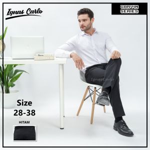 Celana Panjang Pria Formal Kerja Model Slimfit Hitam Kerja Kantor Bahan Gabardin 27-36 - IGNAS CARLO