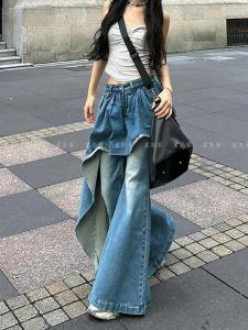 Retro Washed Original Color Corridor Shape Knife Edge Denim Jeans Womens Fall New Spicy Girl Design Long Pants
