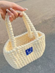 Hand-Woven Bag DIY Material Bag Strip Thread Handbag Homemade Finished Gift for Girlfriend Girlfriend Female Bag